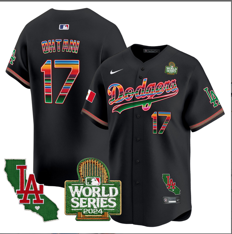 Men MLB Mexico Los Angeles Dodgers 17 Ohtani black 2024 World Series Champions Patch Jersey 20241105